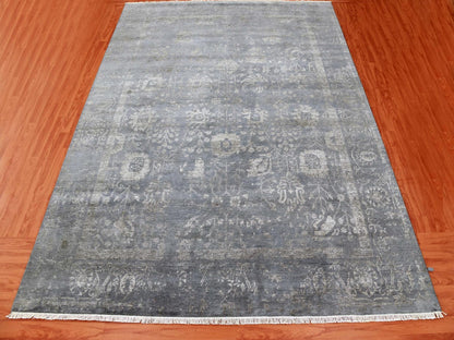 Tabriz Transitional hand-knotted wool/silk rug in Gray, 8'10" x 11'8" — SKU O079277 (view 2)