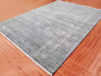 Tabriz Transitional hand-knotted wool/silk rug in Gray, 8'10" x 11'8" — SKU O079277 (view 3)