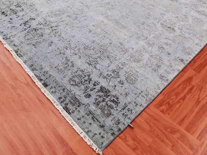 Tabriz Transitional hand-knotted wool/silk rug in Gray, 8'10" x 11'9" — SKU O079278 (view 6)