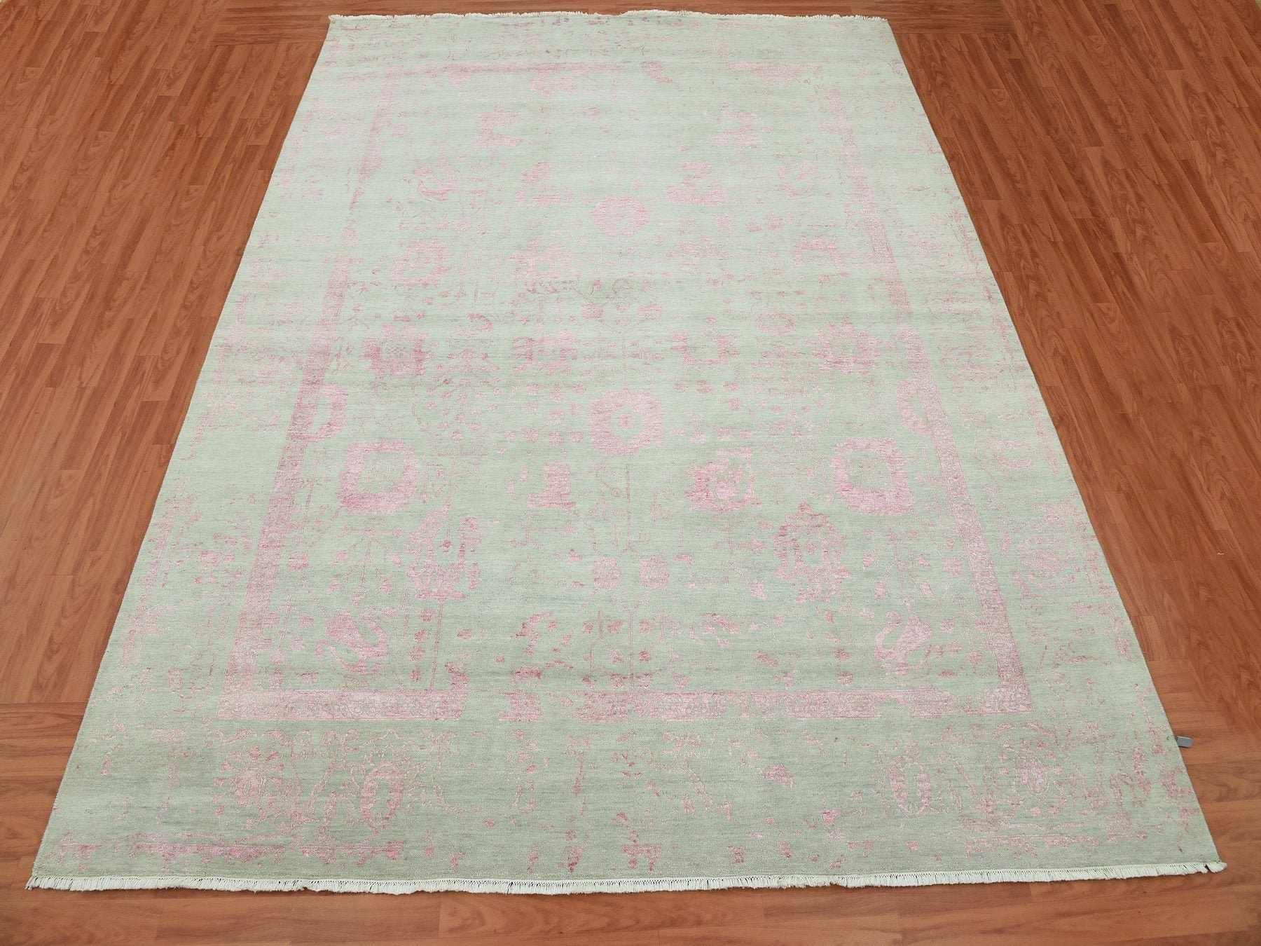 Modern / Contemporary hand-knotted wool/silk rug in Gray, 9' x 11'10" — SKU O079284 (view 2)
