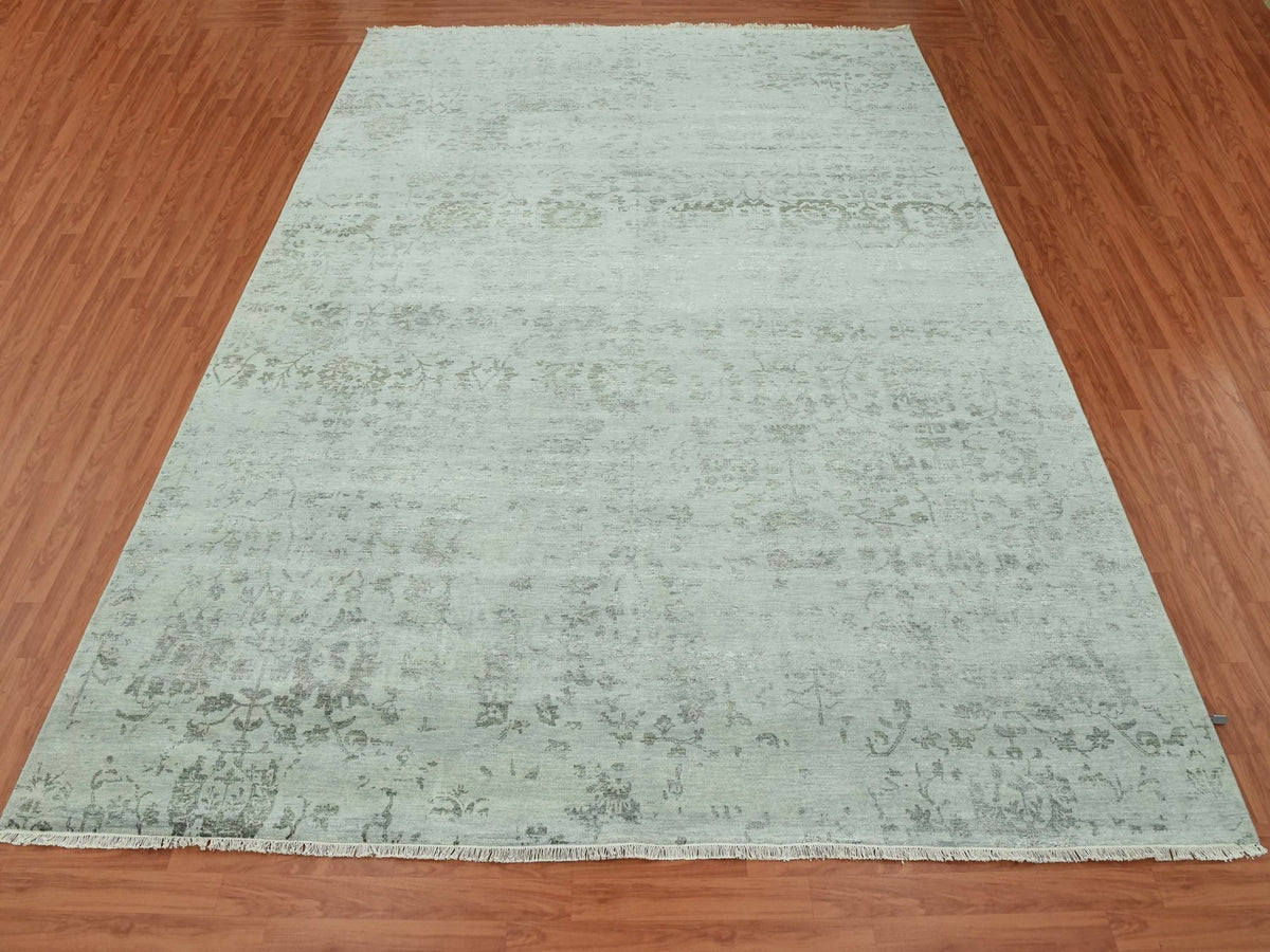 Modern / Contemporary hand-knotted wool/silk rug in Gray, 9'9" x 13'7" — SKU O079289 (view 2)