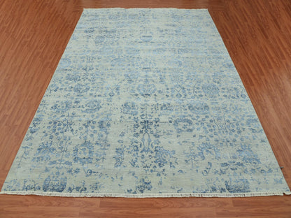 Modern / Contemporary hand-knotted wool/silk rug in Gray, 10' x 13'8" — SKU O079291 (view 2)