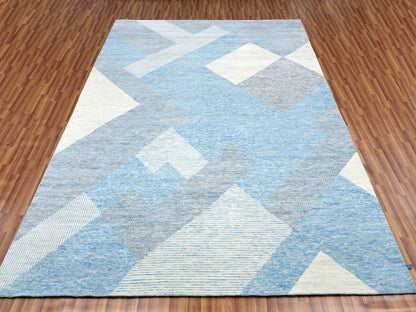 Blue 9'0" x 12'1" Modern and Contemporary Hand knotted Wool Rug - Sku: O079292