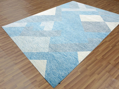 Blue 9'0" x 12'1" Modern and Contemporary Hand knotted Wool Rug - Sku: O079292