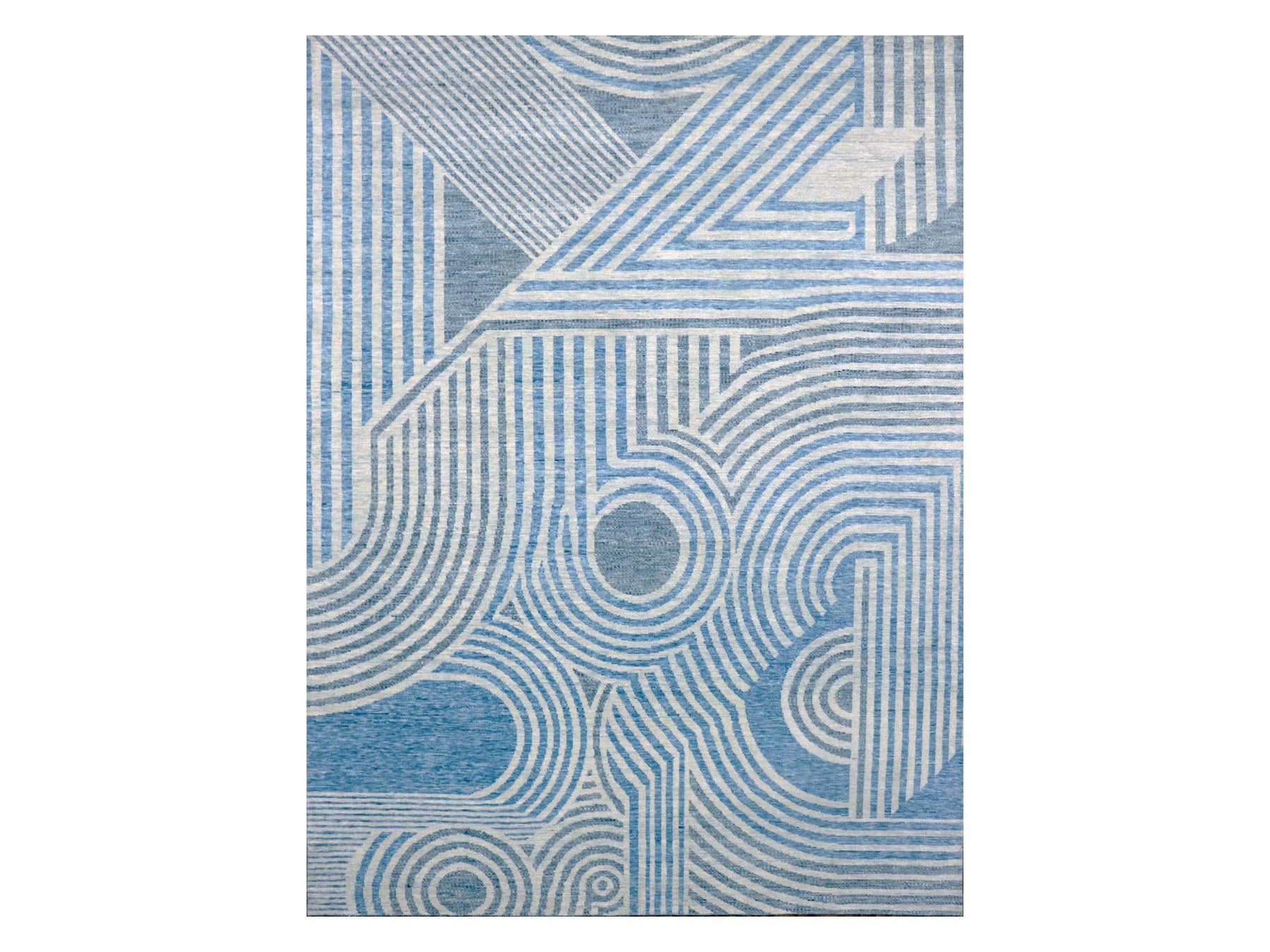 Modern / Contemporary hand-knotted wool rug in Blue, 9' x 12' — SKU O079293
