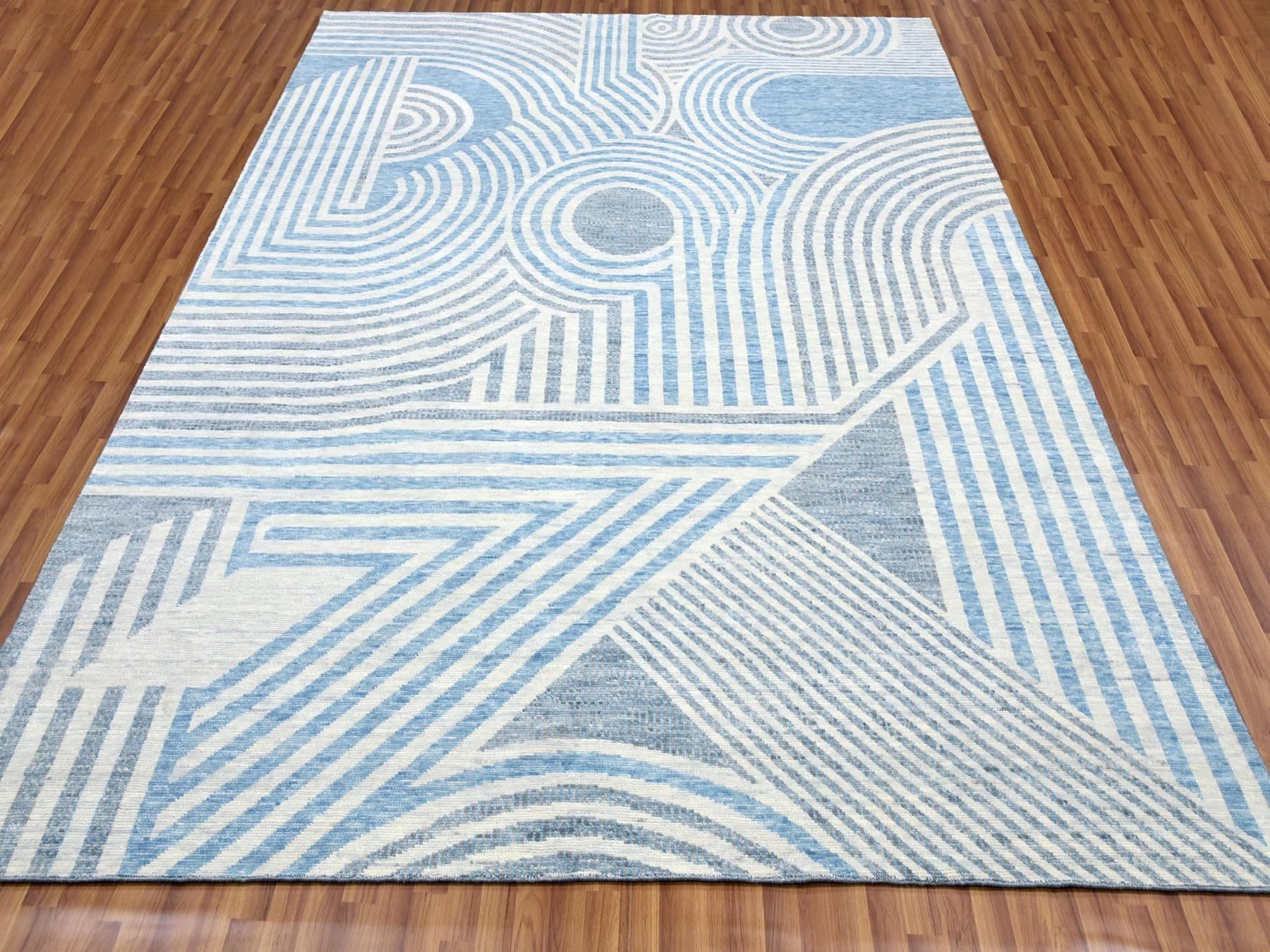 Modern / Contemporary hand-knotted wool rug in Blue, 9' x 12' — SKU O079293 (view 2)