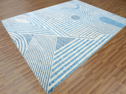 Blue 9'0" x 12'0" Modern and Contemporary Hand knotted Wool Rug - Sku: O079293