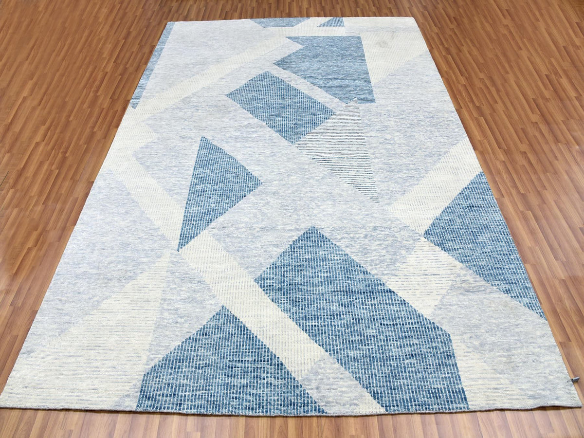 Modern / Contemporary hand-knotted wool rug in Blue, 9'2" x 12'3" — SKU O079294 (view 2)