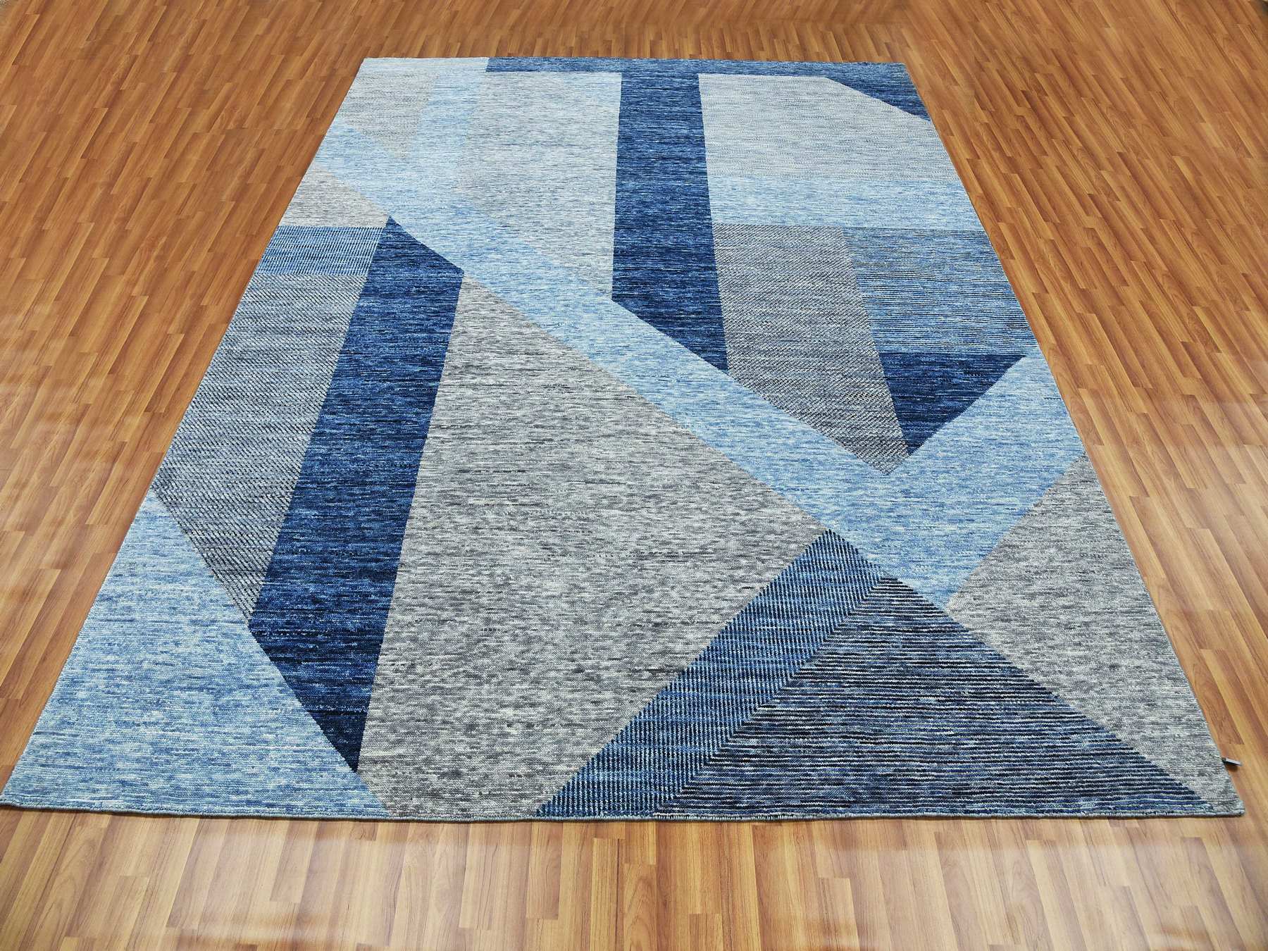 Modern / Contemporary hand-knotted wool rug in Blue, 9'2" x 11'10" — SKU O079295 (view 2)