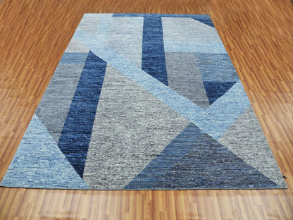 Blue 9'2" x 11'10" Modern and Contemporary Hand knotted Wool Rug - Sku: O079295