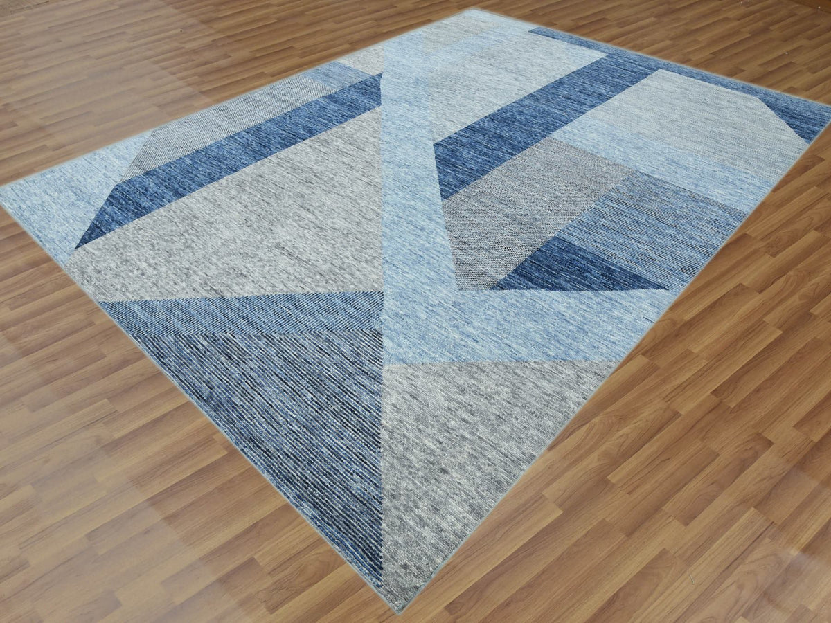 Modern / Contemporary hand-knotted wool rug in Blue, 9'2" x 11'10" — SKU O079295 (view 3)