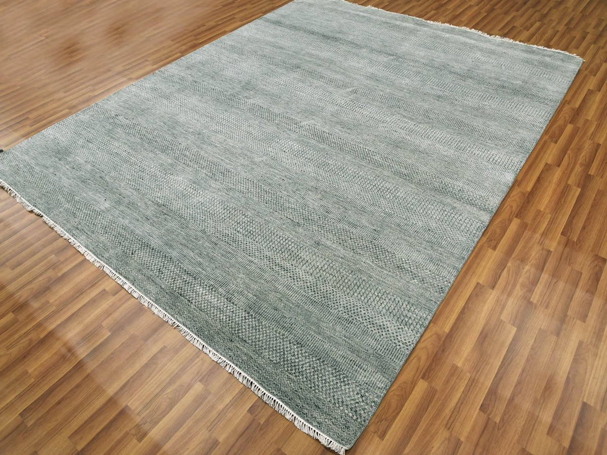 Modern / Contemporary hand-knotted wool/silk rug in Gray, 8' x 10' — SKU O079315 (view 4)