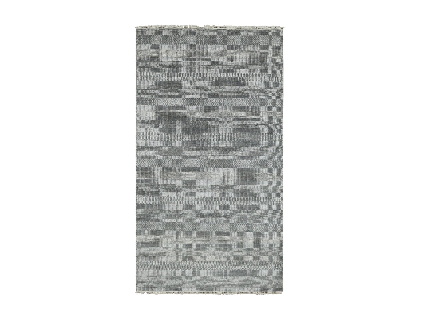 Modern / Contemporary hand-knotted wool/silk runner in Gray, 3'10" x 7' — SKU O079337