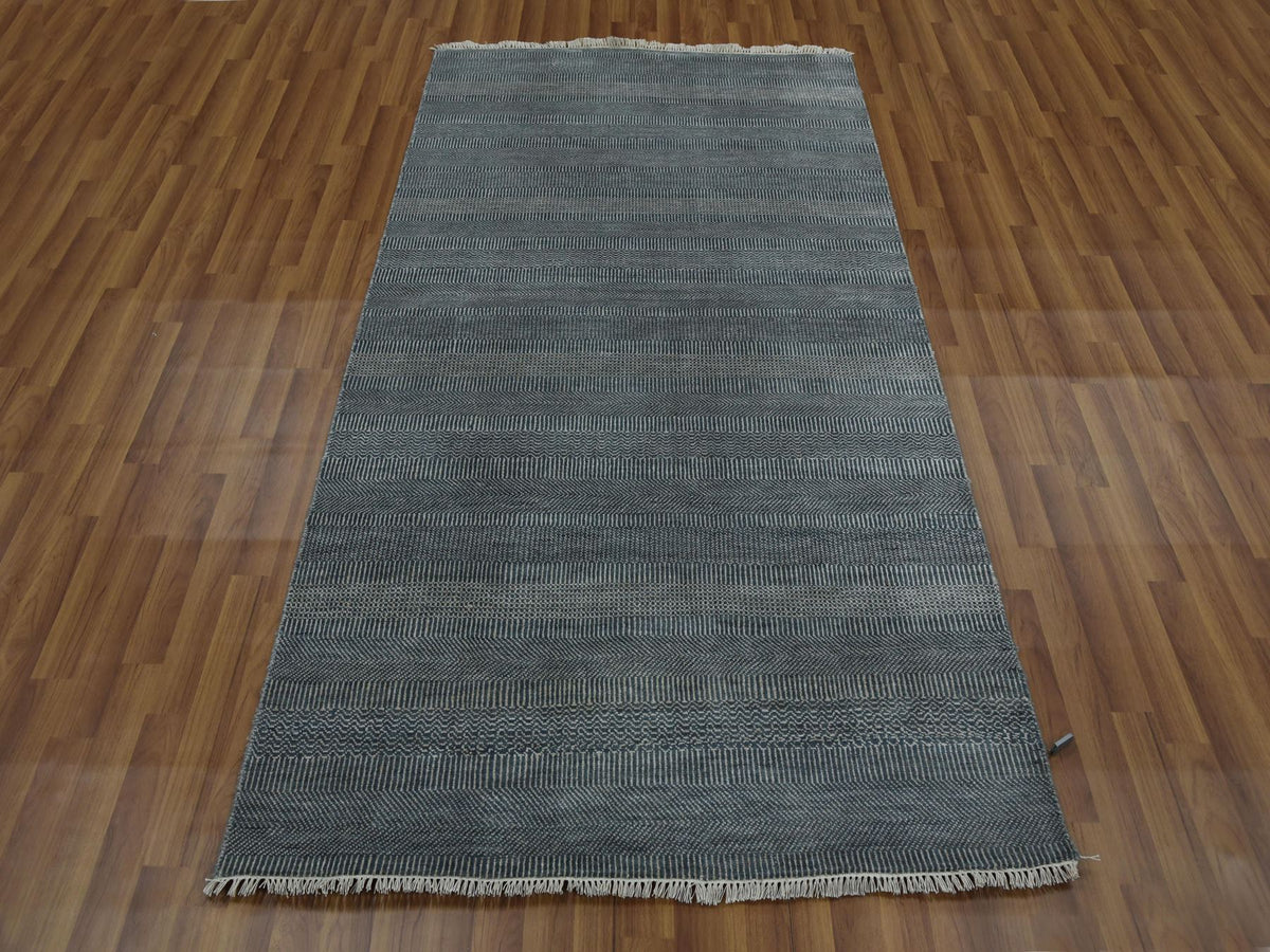 Modern / Contemporary hand-knotted wool/silk runner in Gray, 3'10" x 7' — SKU O079337 (view 2)