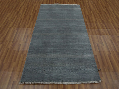 Modern / Contemporary hand-knotted wool/silk runner in Gray, 3'10" x 7' — SKU O079337 (view 2)