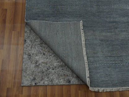 Modern / Contemporary hand-knotted wool/silk runner in Gray, 3'10" x 7' — SKU O079337 (view 3)