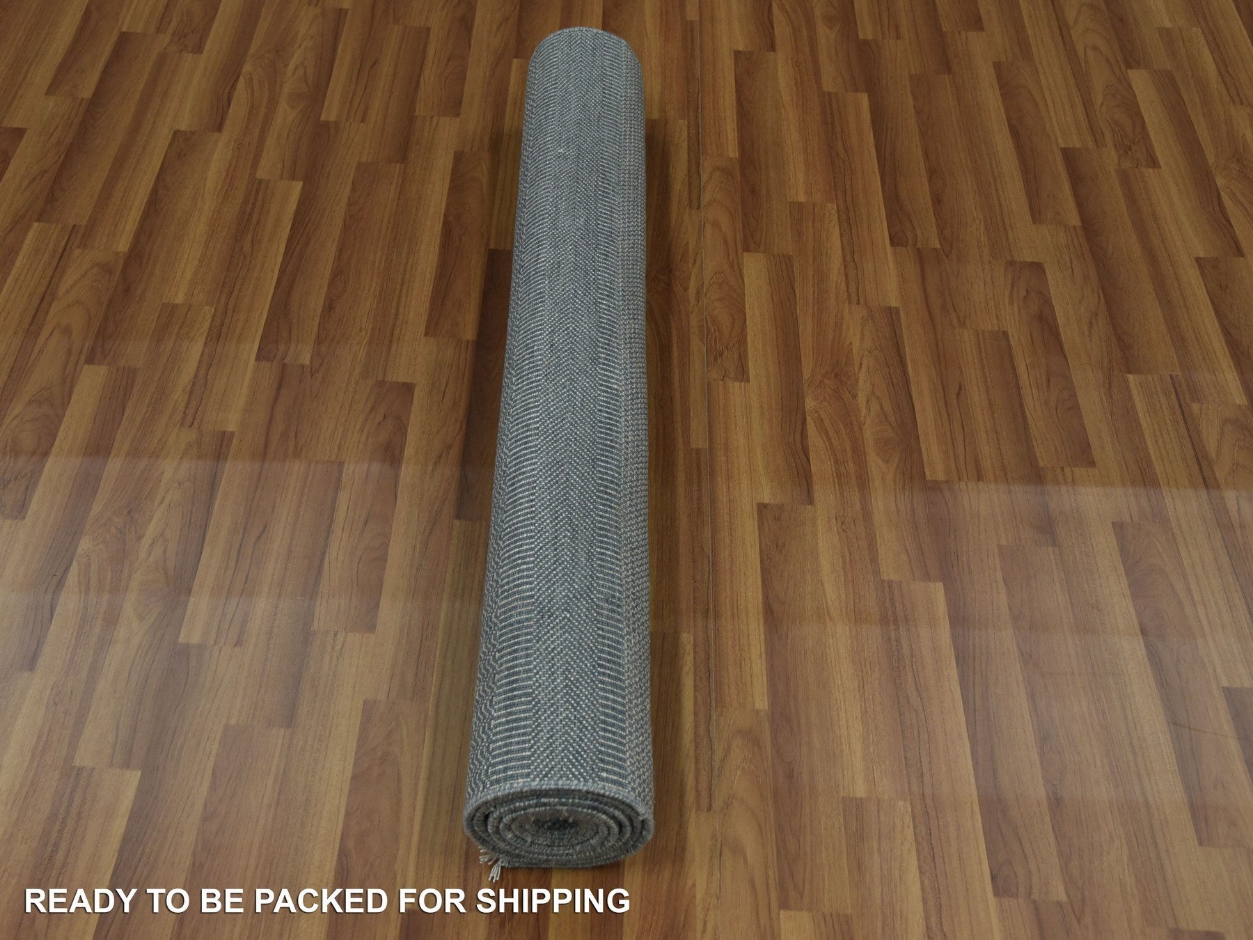 Modern / Contemporary hand-knotted wool/silk runner in Gray, 3'10" x 7' — SKU O079337 (view 5)