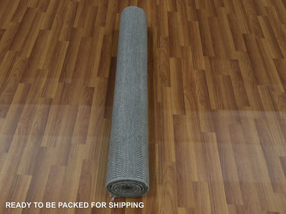 Modern / Contemporary hand-knotted wool/silk runner in Gray, 3'10" x 7' — SKU O079337 (view 5)