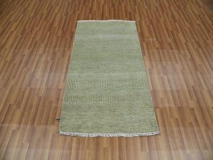 Green 3'0" x 5'3" Modern / Contemporary Hand knotted Wool/Silk Rug - Sku: O079354