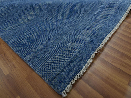 Blue 12'0" x 18'0" Modern and Contemporary Hand knotted Wool/Silk Rug - Sku: O079358