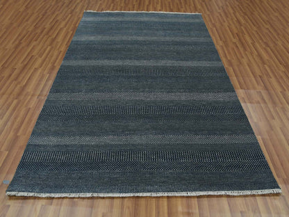 Modern / Contemporary hand-knotted wool/silk rug in Blue, 6' x 9' — SKU O079363 (view 2)