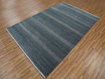 Blue 6'0" x 9'0" Modern and Contemporary Hand knotted Wool/Silk Rug - Sku: O079363