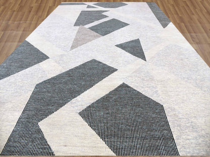 Grey 12'1" x 18'0" Modern / Contemporary Hand knotted Wool Rug - Sku: O079401