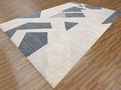 Grey 12'1" x 18'0" Modern / Contemporary Hand knotted Wool Rug - Sku: O079401
