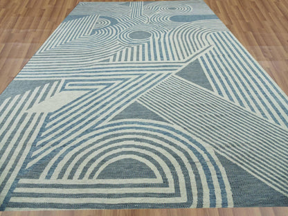 Blue 12'2" x 18'4" Modern and Contemporary Hand knotted Wool Rug - Sku: O079409