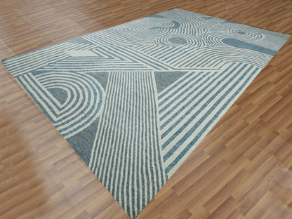 Blue 12'2" x 18'4" Modern and Contemporary Hand knotted Wool Rug - Sku: O079409