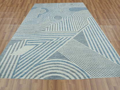 Blue 10'1" x 14'0" Modern and Contemporary Hand knotted Wool Rug - Sku: O079412