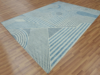 Blue 10'1" x 14'0" Modern and Contemporary Hand knotted Wool Rug - Sku: O079412