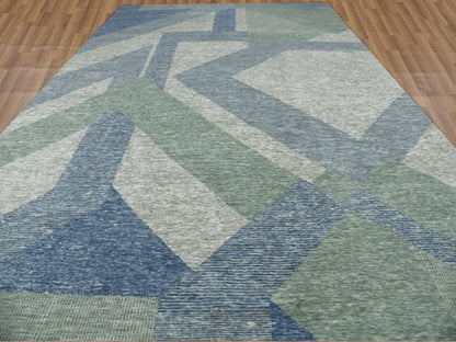Green 12'2" x 18'3" Modern / Contemporary Hand knotted Wool Rug - Sku: O079414