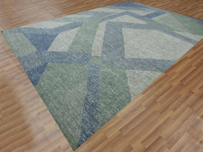 Modern / Contemporary hand-knotted wool rug in Green, 12'2" x 18'3" — SKU O079414 (view 3)
