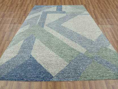 Green 10'0" x 14'0" Modern / Contemporary Hand knotted Wool Rug - Sku: O079416
