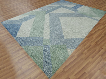 Green 10'0" x 14'0" Modern / Contemporary Hand knotted Wool Rug - Sku: O079416