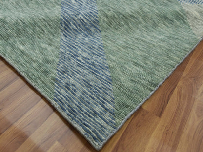 Green 10'0" x 14'0" Modern / Contemporary Hand knotted Wool Rug - Sku: O079416