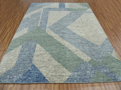 Green 8'2" x 10'4" Modern / Contemporary Hand knotted Wool Rug - Sku: O079418