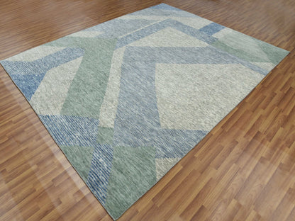 Green 8'2" x 10'4" Modern / Contemporary Hand knotted Wool Rug - Sku: O079418