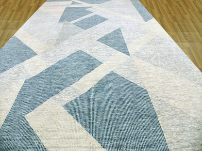 Blue 12'1" x 18'4" Modern and Contemporary Hand knotted Wool Rug - Sku: O079420