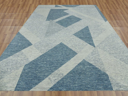Blue 10'2" x 14'2" Modern and Contemporary Hand knotted Wool Rug - Sku: O079422