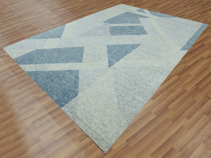 Blue 10'2" x 14'2" Modern and Contemporary Hand knotted Wool Rug - Sku: O079422