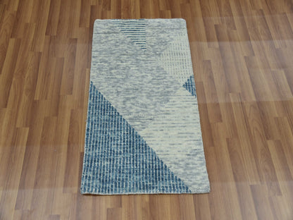 Blue 2'0" x 3'0" Modern and Contemporary Hand knotted Wool Rug - Sku: O079425
