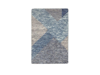 Blue 2'0" x 3'0" Modern and Contemporary Hand knotted Wool Rug - Sku: O079426