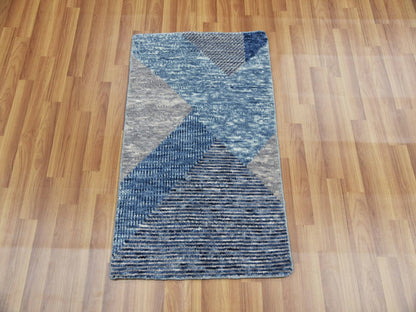 Blue 2'0" x 3'0" Modern and Contemporary Hand knotted Wool Rug - Sku: O079426
