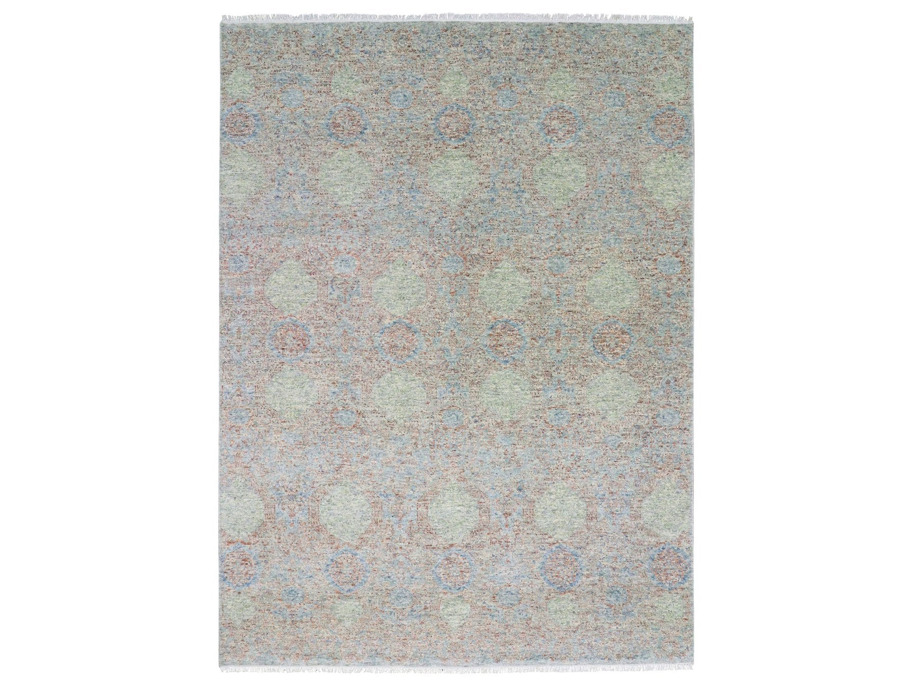 Modern / Contemporary hand-knotted wool rug in Green, 9'2" x 12' — SKU O079434