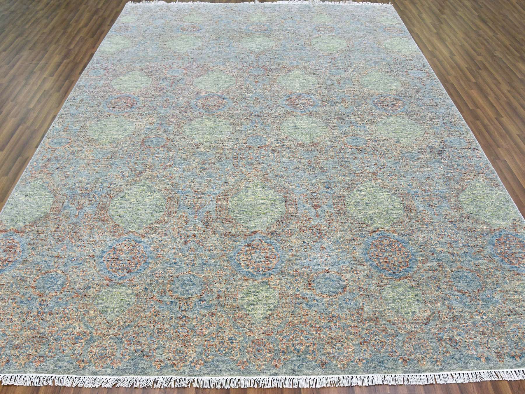 Modern / Contemporary hand-knotted wool rug in Green, 9'2" x 12' — SKU O079434 (view 2)