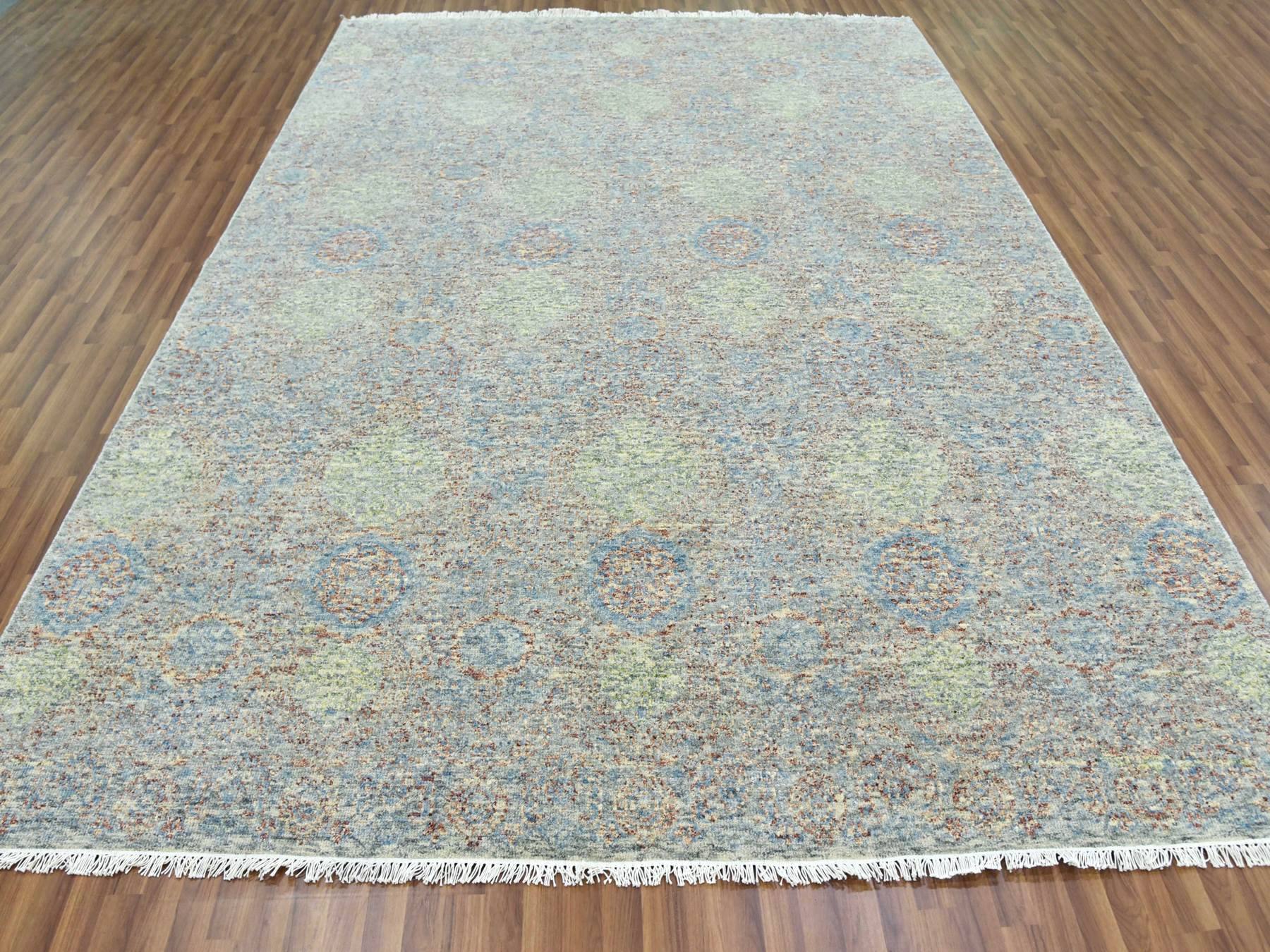 Modern / Contemporary hand-knotted wool rug in Green, 9' x 12' — SKU O079435 (view 2)