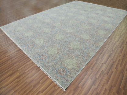 Green 12'0" x 17'4" Modern / Contemporary Hand knotted Wool Rug - Sku: O079438