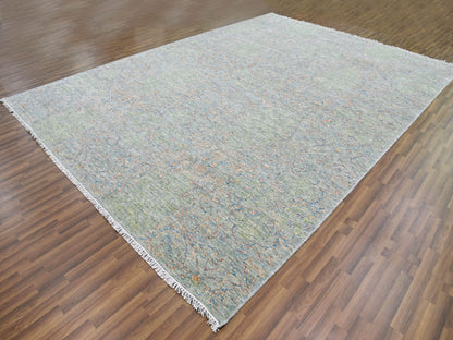 Green 10'0" x 14'0" Modern / Contemporary Hand knotted Wool Rug - Sku: O079442